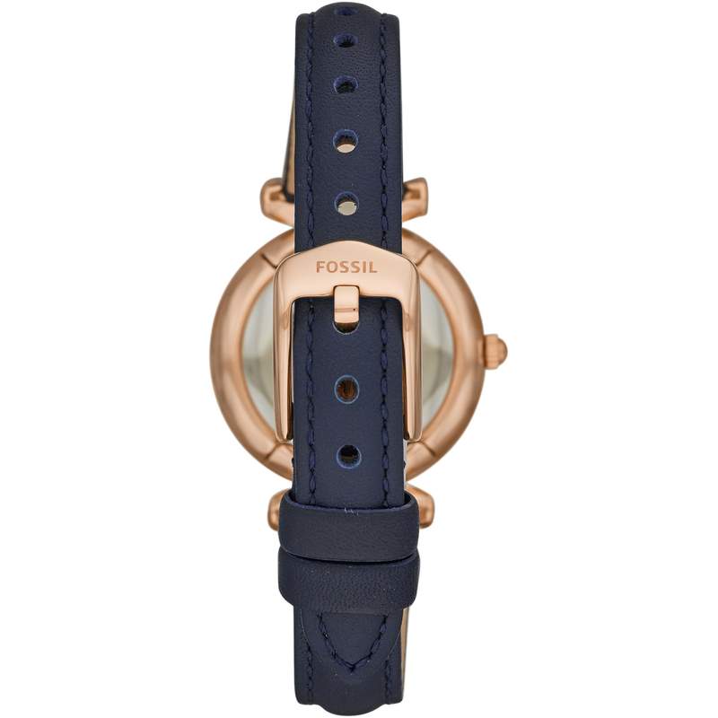Montre Fossil femme acier doré rose cuir bleu - vue 3