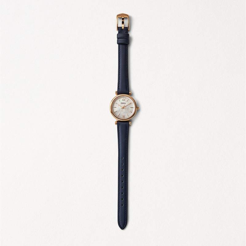 Montre Fossil femme acier doré rose cuir bleu - vue D1