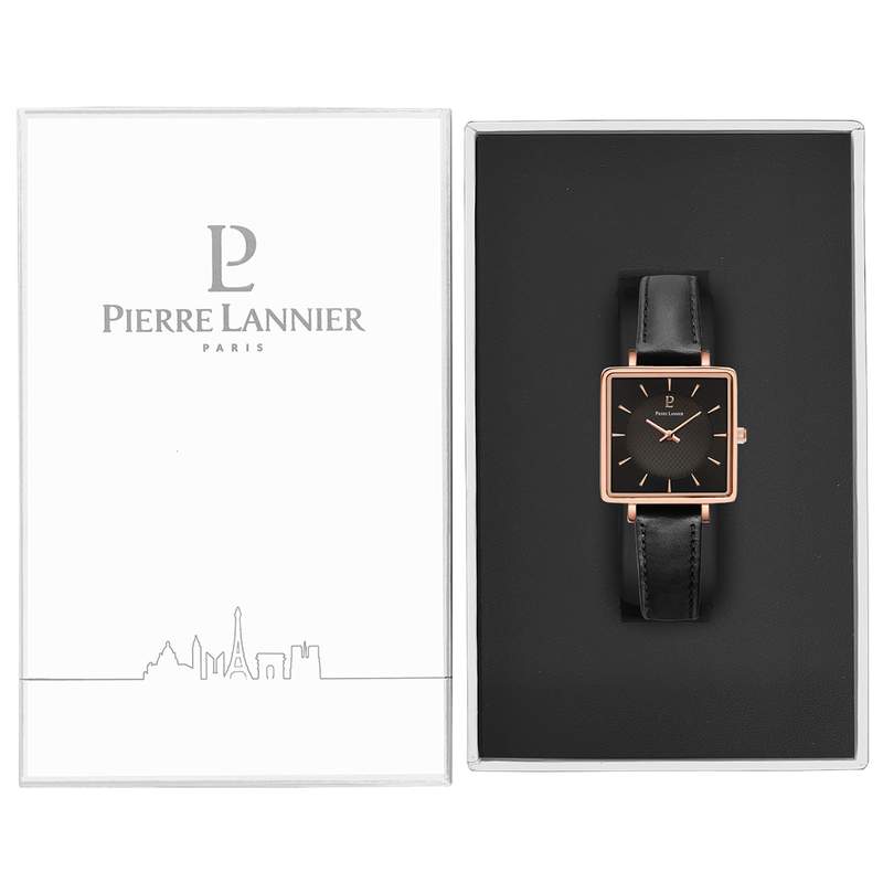Montre Pierre Lannier femme acier doré rose cuir - vue D1