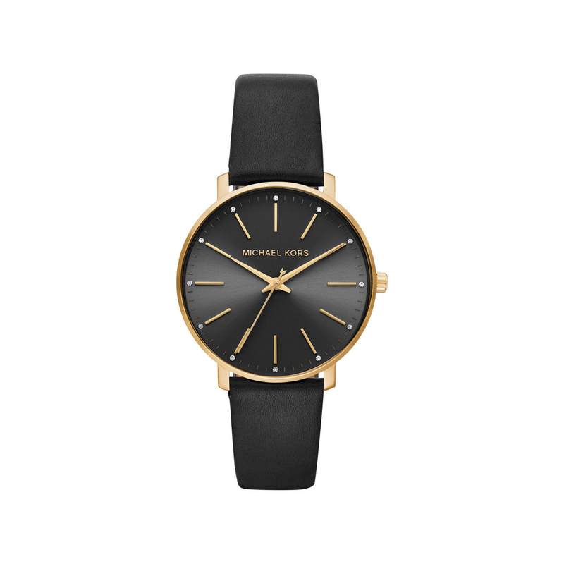 Montre Michael Kors femme acier doré cuir noir - vue 1