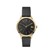 Montre Lacoste femme acier doré jaune cuir noir