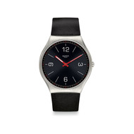 Montre Swatch mixte acier cuir noir