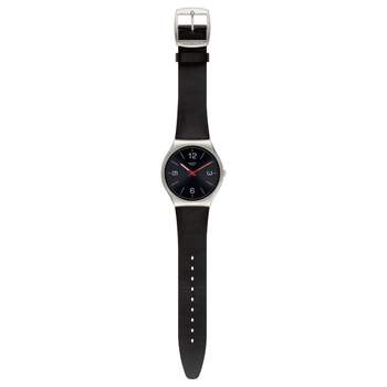 Swatch horloge van gemengd staal en zwart leer