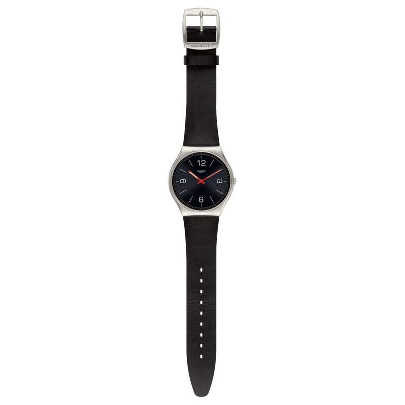 Montre Swatch mixte acier cuir noir - vue D1