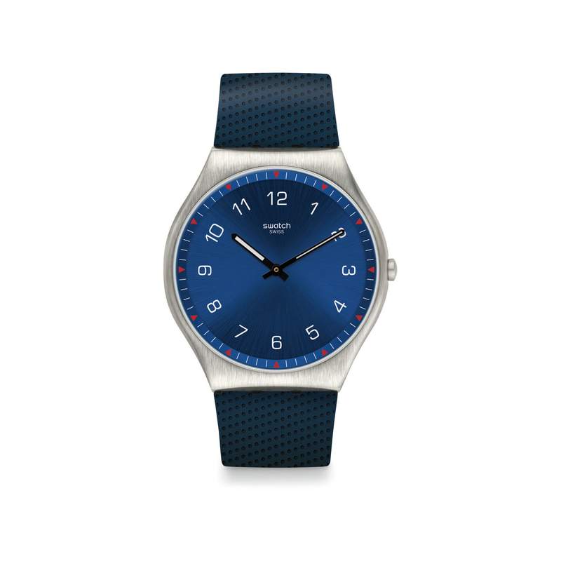 Montre Swatch mixte acier caoutchouc bleu - vue 1