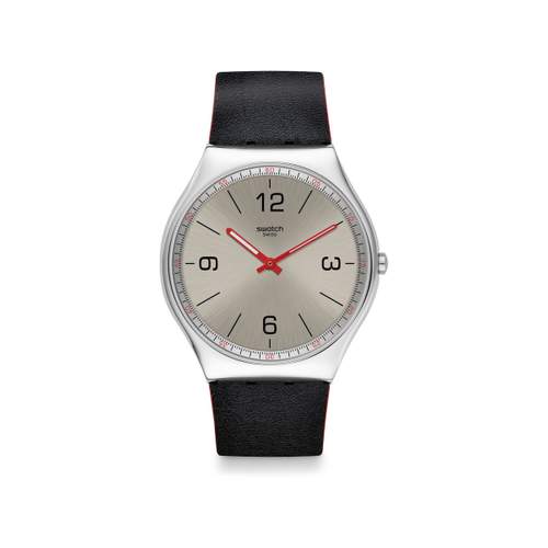 Montre Swatch mixte acier cuir noir