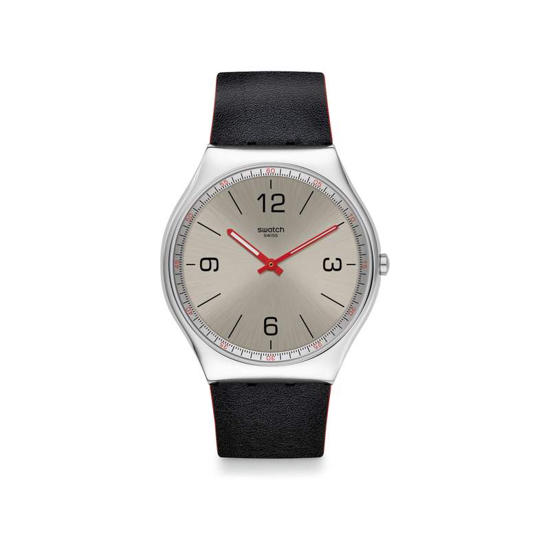Montre Swatch mixte acier cuir noir - vue 1