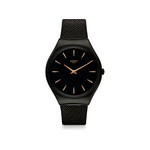 Montre Swatch mixte acier et cuir noir - vue 1
