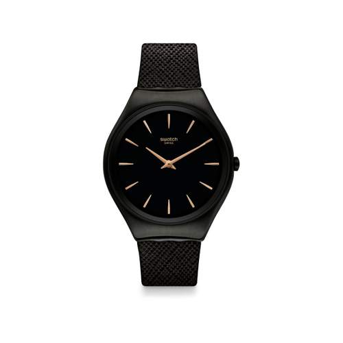 Montre Swatch mixte acier et cuir noir