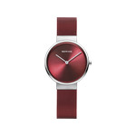 Montre Bering femme acier chromé milanais rouge - vue 1
