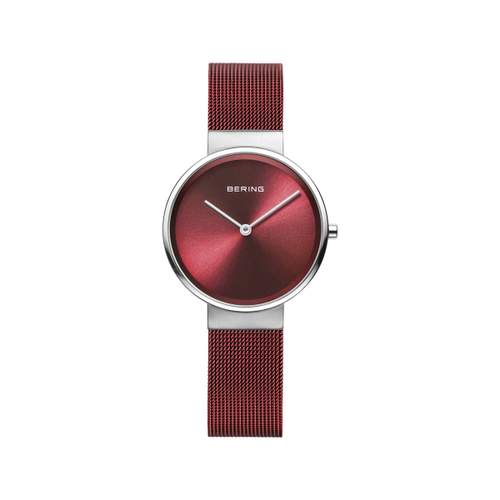 Montre Bering femme acier chromé milanais rouge