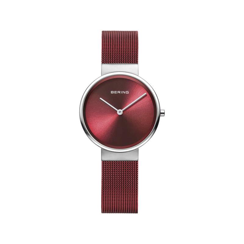 Montre Bering femme acier chromé milanais rouge - vue 1