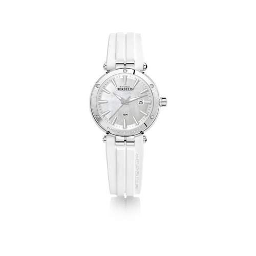 Montre HERBELIN Newport femme acier racelet caoutchouc blanc