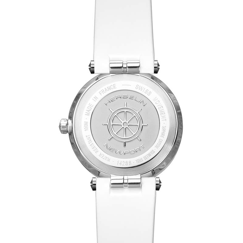 Montre HERBELIN Newport femme acier racelet caoutchouc blanc - vue 3