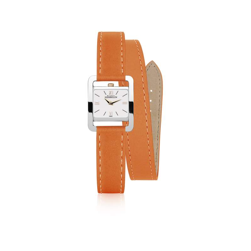 Montre HERBELIN 5ème Avenue femme acier bracelet cuir orange - vue 1