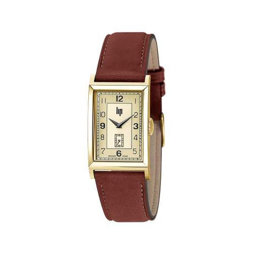 Lip men's watch in gold-plated steel and leather