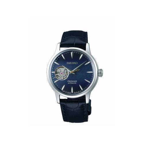 Montre SEIKO PRESAGE acier Bracelet Cuir bleu