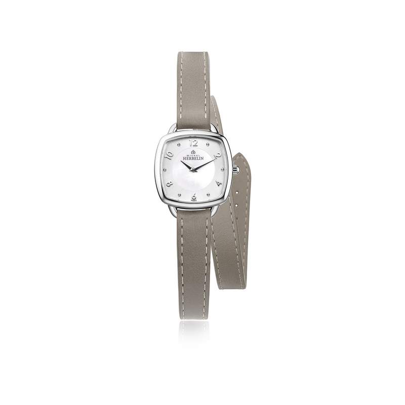 Montre HERBELIN Equinoxe femme acier bracelet cuir taupe - vue 1
