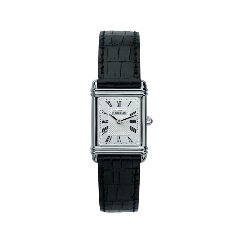 Montre HERBELIN Art Déco acier bracelet cuir - vue 1