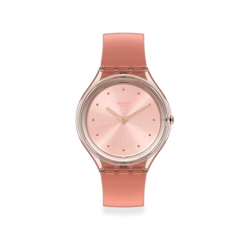 Montre swatch mixte plastique transparent silicone rose - vue 1