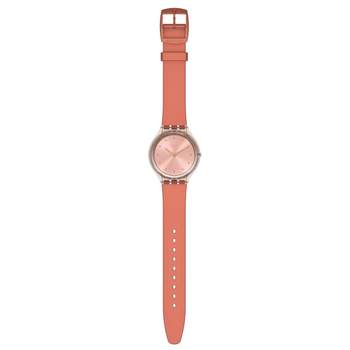 Swatch horloge voor dames en heren, transparant plastic, roze siliconen