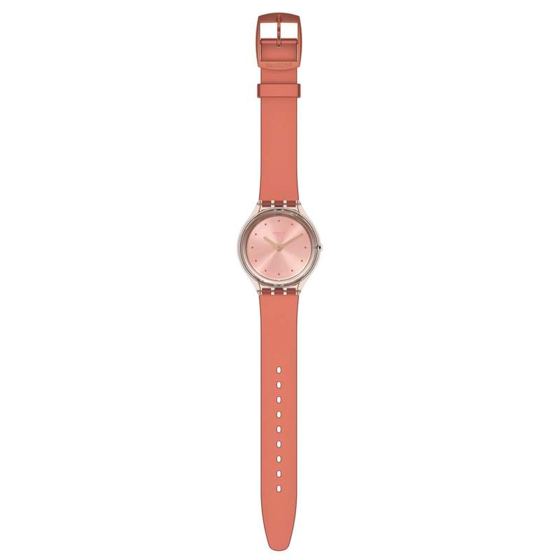 Montre swatch mixte plastique transparent silicone rose - vue D1