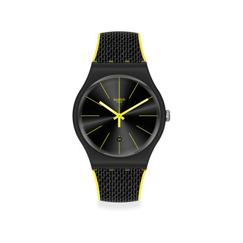 Montre swatch mixte plastique noir silicone jaune
