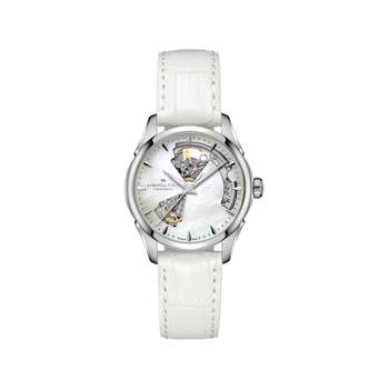 HAMILTON DAMESHORLOGE, AUTOMATISCH, STAAL, WIT LEDER