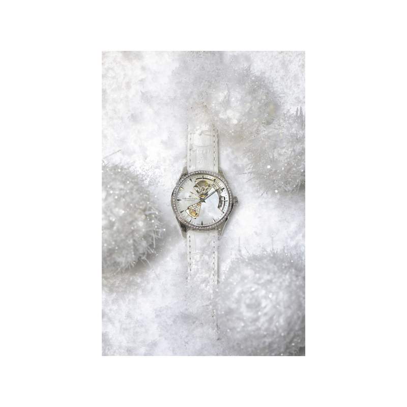 MONTRE HAMILTON FEMME AUTOMATIQUE ACIER CUIR BLANC - vue D4