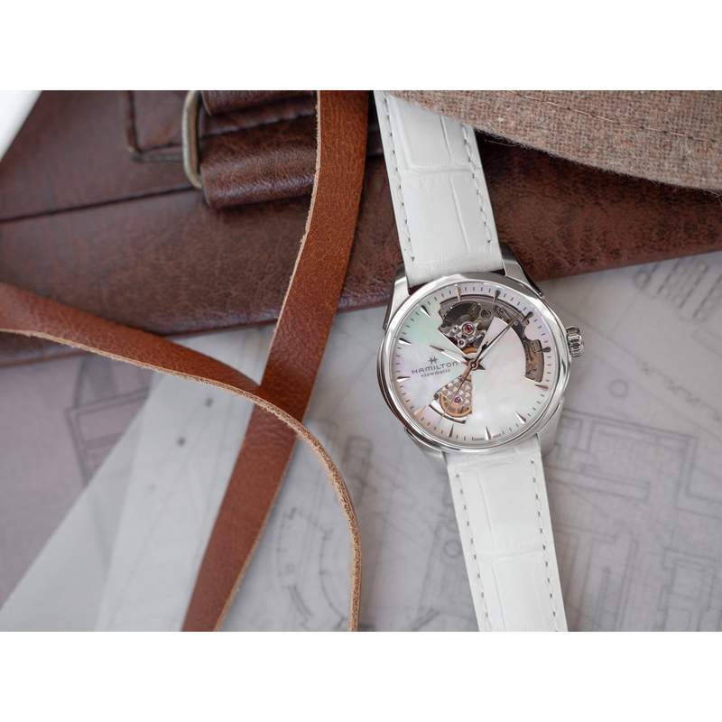 MONTRE HAMILTON FEMME AUTOMATIQUE ACIER CUIR BLANC - vue D5