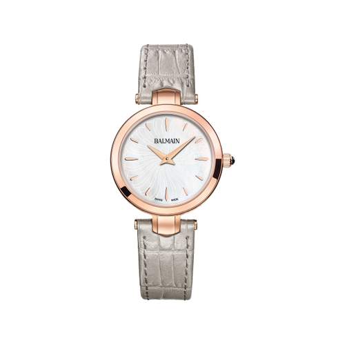 Balmain dameshorloge staal goud roze leer beige