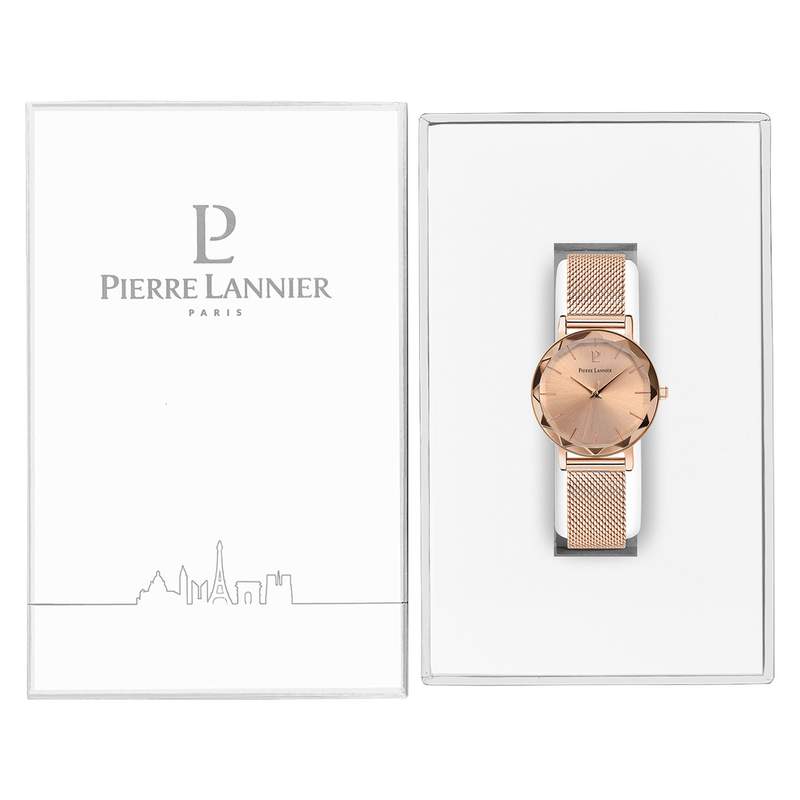 Montre Pierre Lannier femme acier doré rose milanais - vue D5