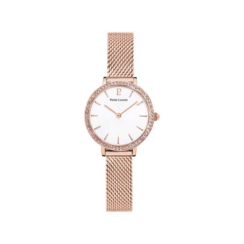 Montre Pierre Lannier femme acier doré rose milanais