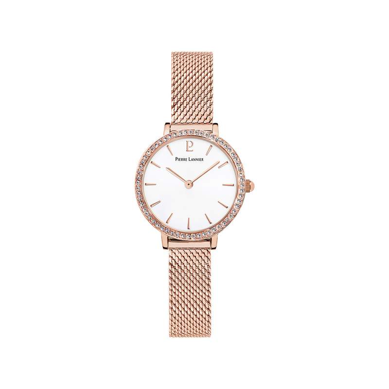 Montre Pierre Lannier femme acier doré rose milanais - vue 1