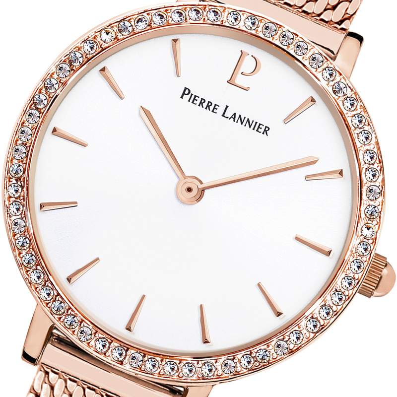 Montre Pierre Lannier femme acier doré rose milanais - vue D3
