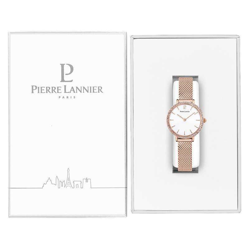 Montre Pierre Lannier femme acier doré rose milanais - vue D5