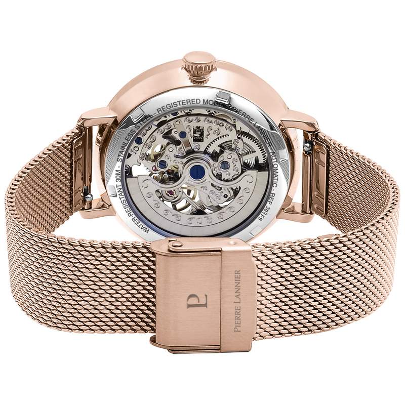 Montre Pierre Lannier femme automatique acier doré rose - vue 3
