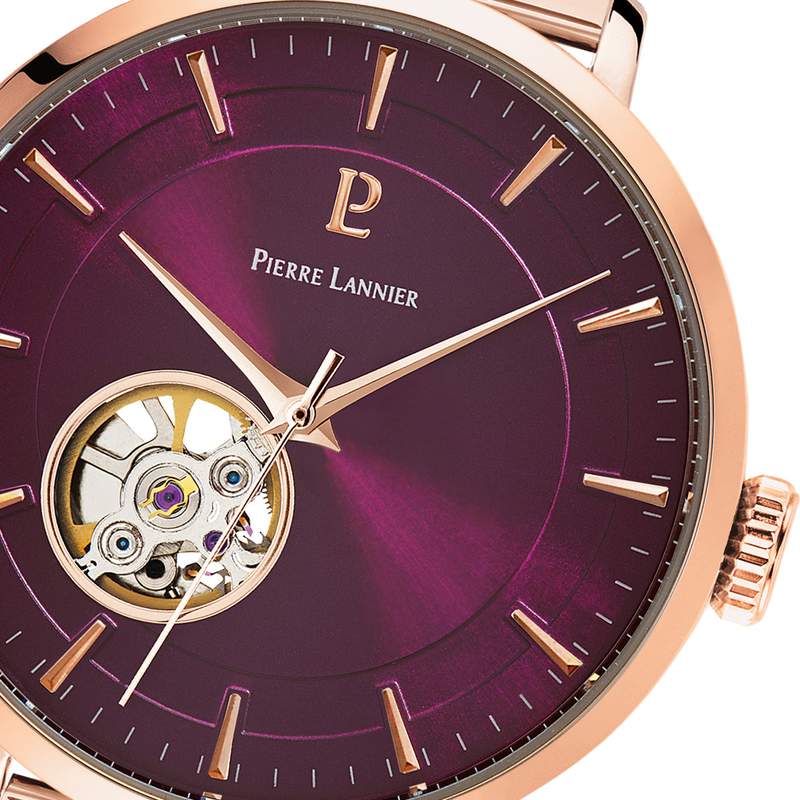 Montre Pierre Lannier femme automatique acier doré rose - vue D3