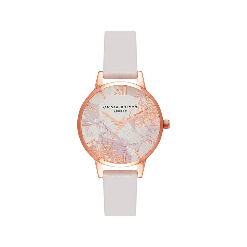 Montre Olivia Burton femme acier doré rose cuir blanc - vue 1
