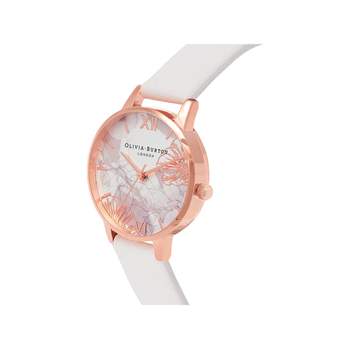 Olivia Burton dameshorloge in roze verguld staal en wit leer