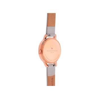 Olivia Burton dameshorloge in roze verguld staal en wit leer