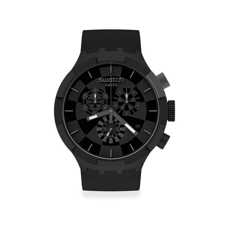 Montre Swatch mixte chronographe plastique silicone noir - vue 1