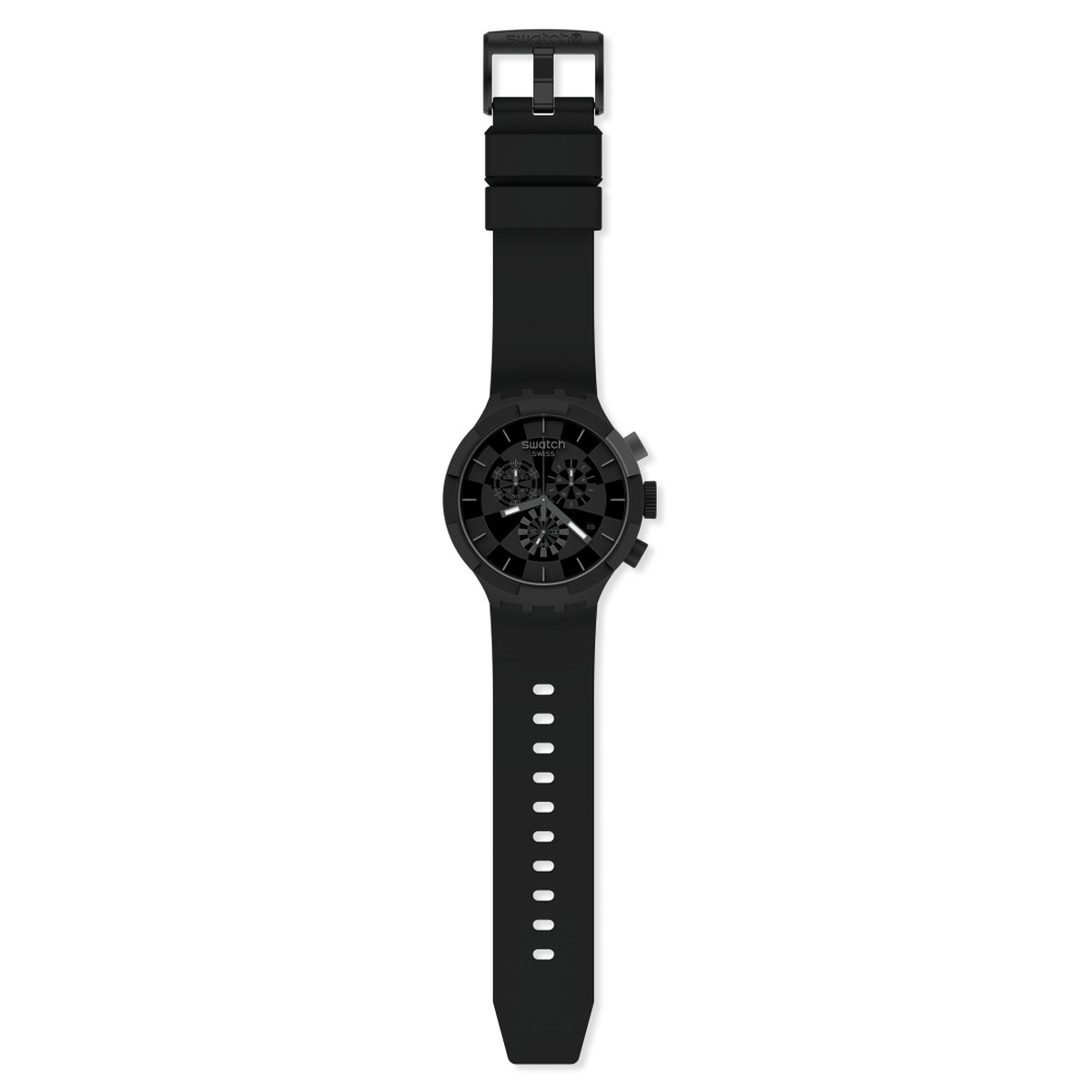 Montre Swatch mixte chronographe plastique silicone noir - vue D1