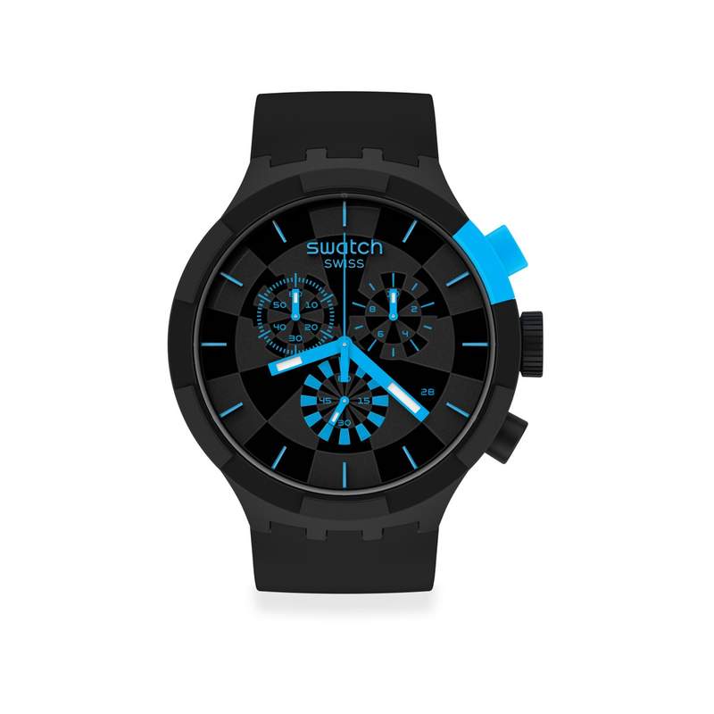 Montre Swatch mixte chronographe plastique silicone noir - vue 1