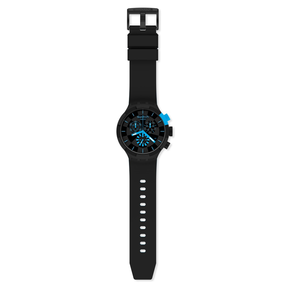 Montre Swatch mixte chronographe plastique silicone noir - vue D1