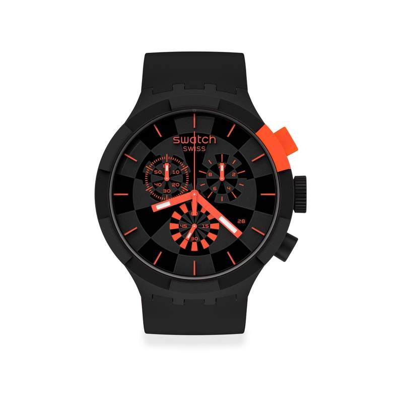Montre Swatch mixte chronographe plastique silicone noir - vue 1
