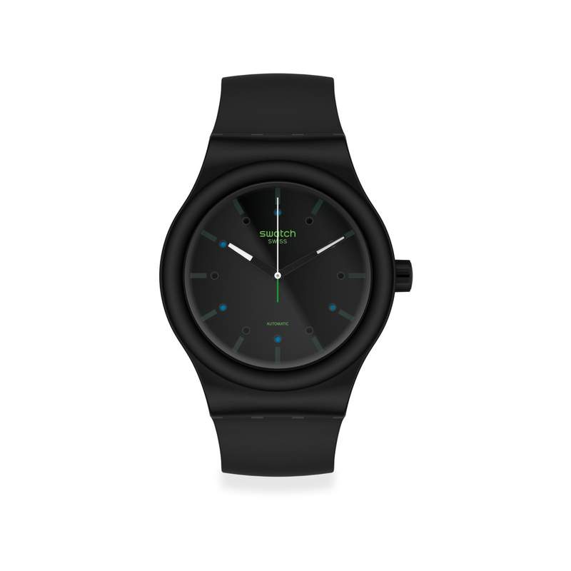 Montre Swatch mixte plastique et silicone noir biosourcé - vue 1