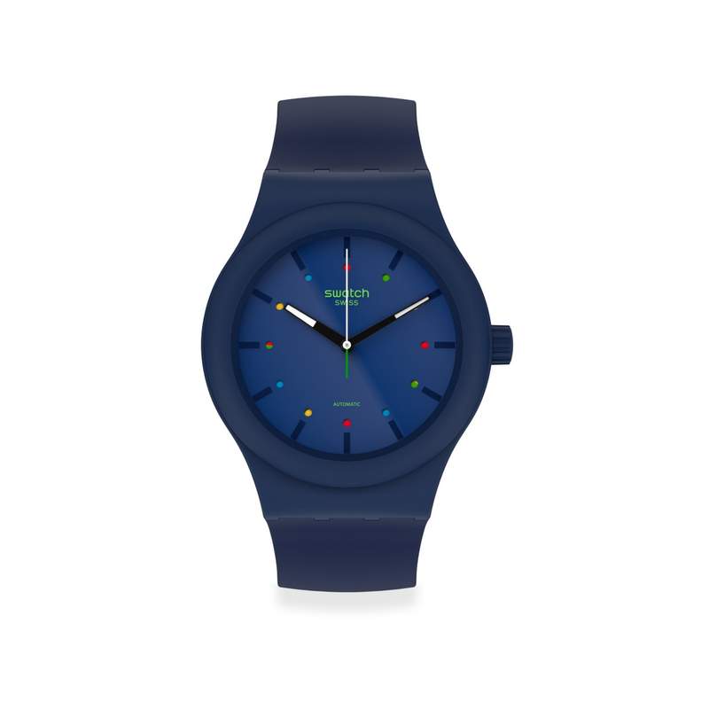 Montre Swatch mixte plastique et silicone bleu biosourcé - vue 1