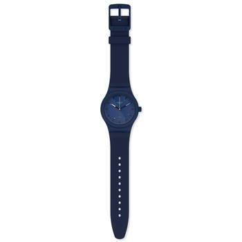 Swatch horloge van gemengd plastic en blauw silicone van biologische oorsprong