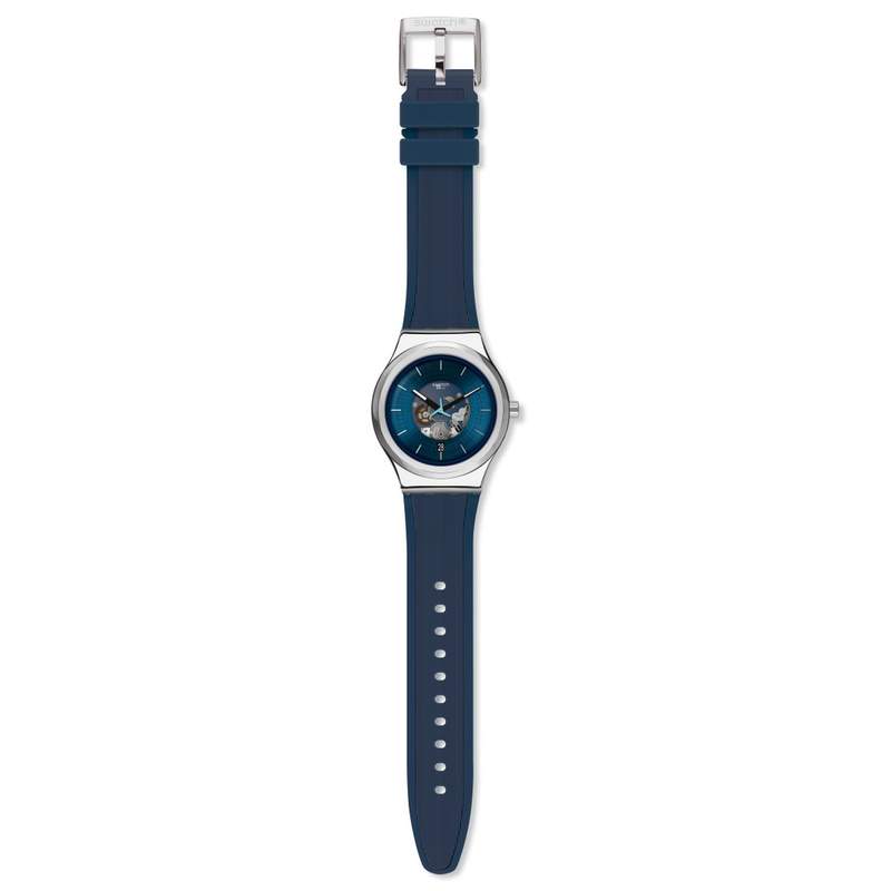 Montre Swatch mixte acier caoutchouc bleu - vue D1